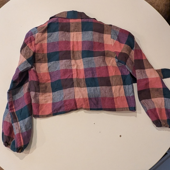 Handmade Saturday Set Plaid Tie-Front Top Merchant And Mills Fabric - Picture 3 of 4